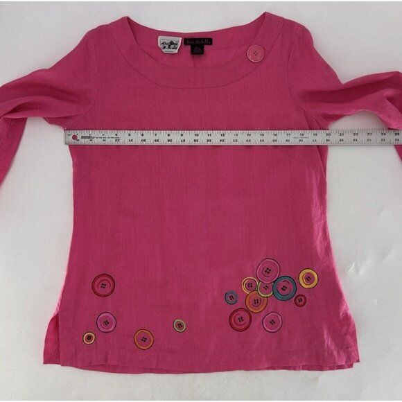 Sara Isabella Bright Pink 100% Irish Linen Embroidered Buttons Tunic Blouse 10 - Picture 11 of 11